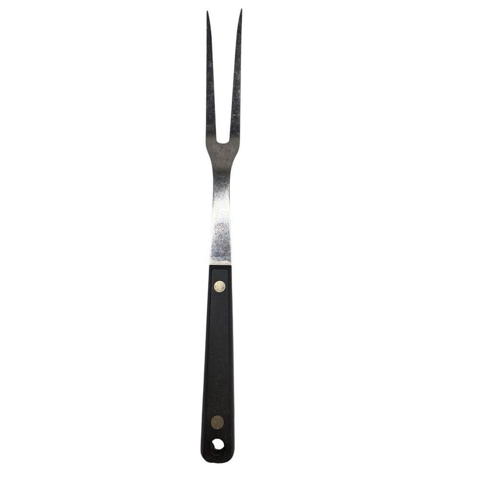 Vintage Flint Stainless Vanadium Carving Fork Black‎ Handle USA Made 11.5 Inch